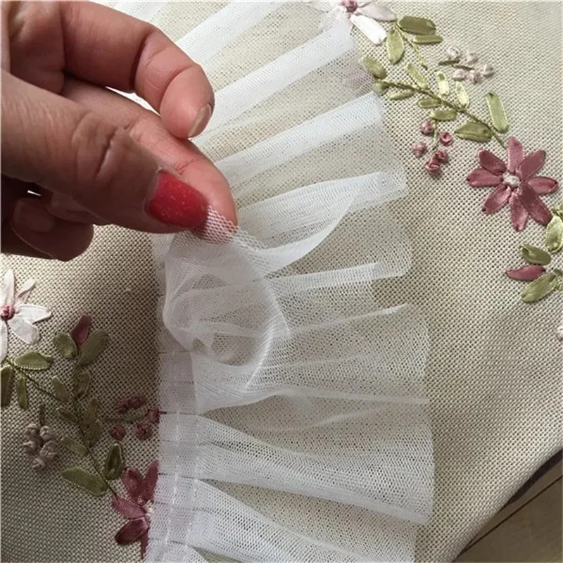 Trắng rộng Màu Đen Đàn Hồi Xếp Li Voan Ren Cổ Áo Đính Vải Gấp May DIY Thủ Công Mỹ Nghệ Ribbon Trim Bridal Ăn Mặc Hem Trang Trí Nội Thất