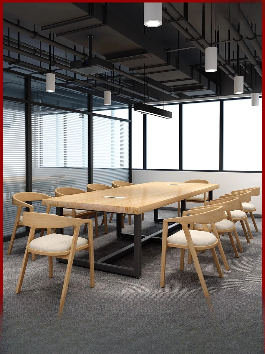 Loft industrial style solid wood conference table long table simple long table workbench wrought iron desk computer desk 1035
