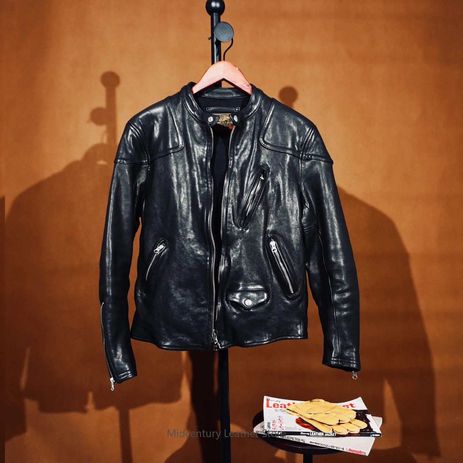 

Classic washed vegetable tanned sheepskin motorcycle jacket