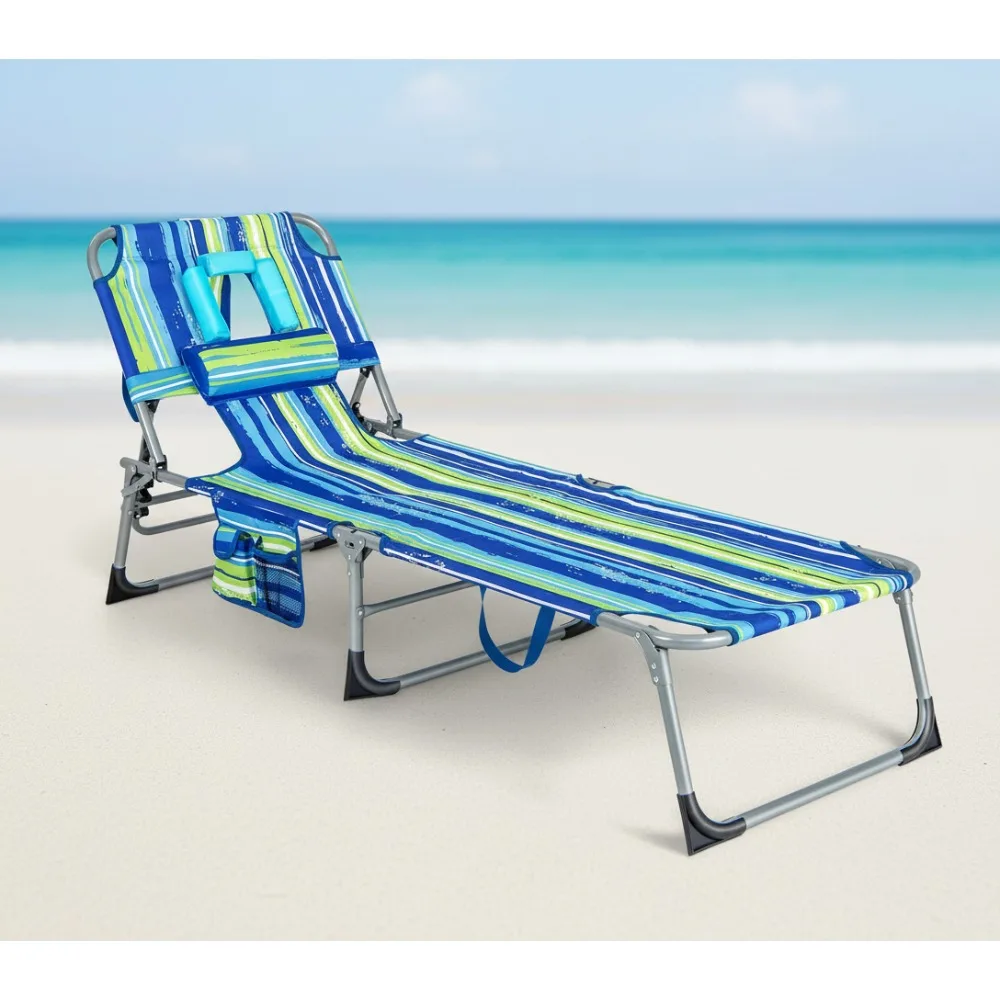 كرسي دباغة قابل للطي مع فتحة للوجه والذراع، كرسي صالة شاطئ قابل للتعديل بـ 5 أوضاع لحمامات الشمس في الهواء الطلق #1