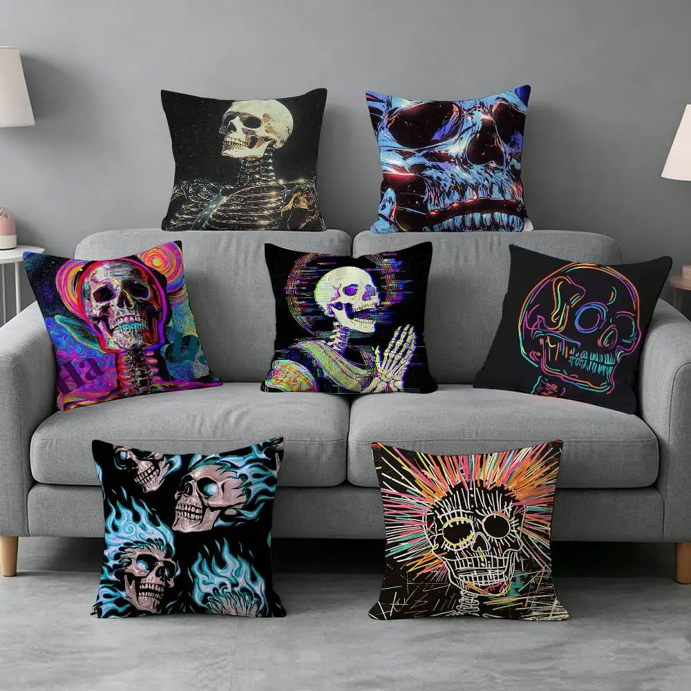 Graffiti Skeleton Cool Art-t Pillow cover Simple solid color design Surprise For Multiple Bedroom Styles.