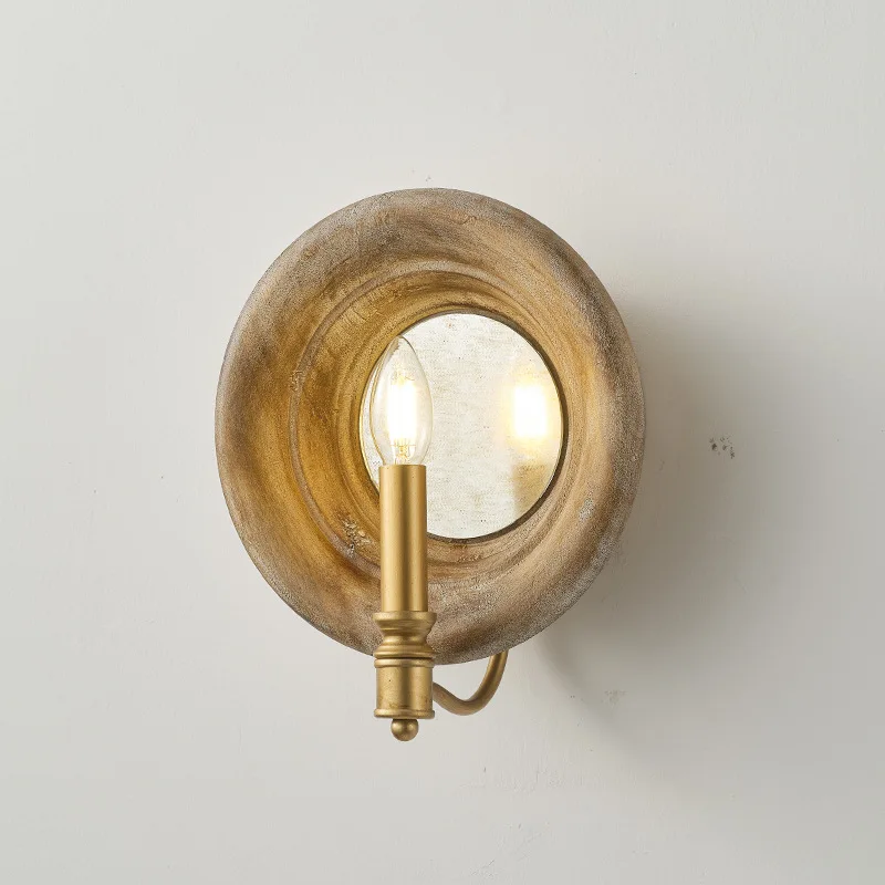 American Retro Wooden Wall Lamp French Creative  Bedside Mirror Lights Living Wall Light Staircase Corridor Lighting