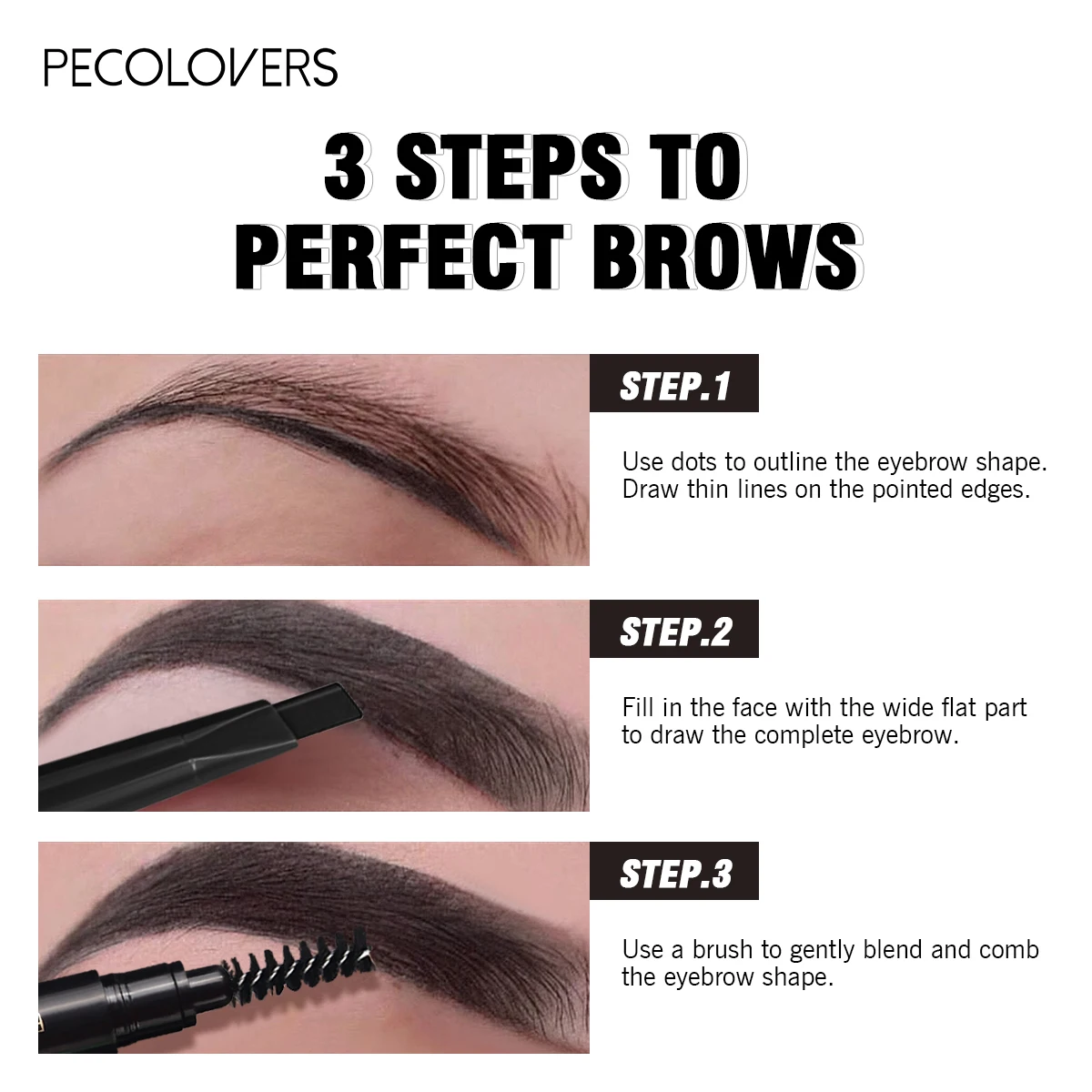 Lápiz de cejas de punta Triangular de doble punta con pincel, resistente al agua y duradero y 6 colores, perfecto para todo tipo de piel