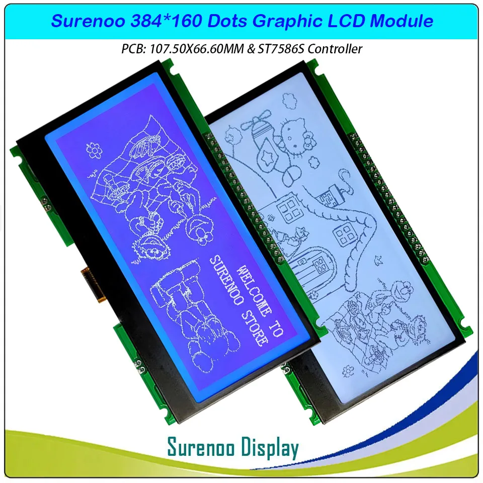 

4.1“ 384160 384*160 Graphic Matrix Serial SPI COG LCD Module Display Screen Serial SPI ST7586S Controller in 3.3-5.0V