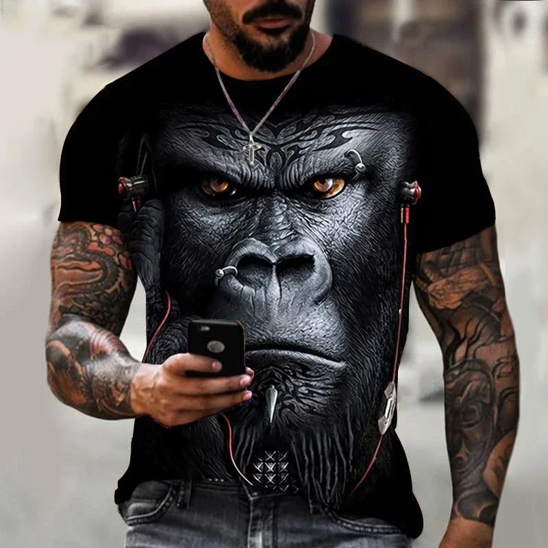 

New Fashion Gorilla Monkey 3D Printed T-shirt Summer Casual Short Sleeve Shirt Top