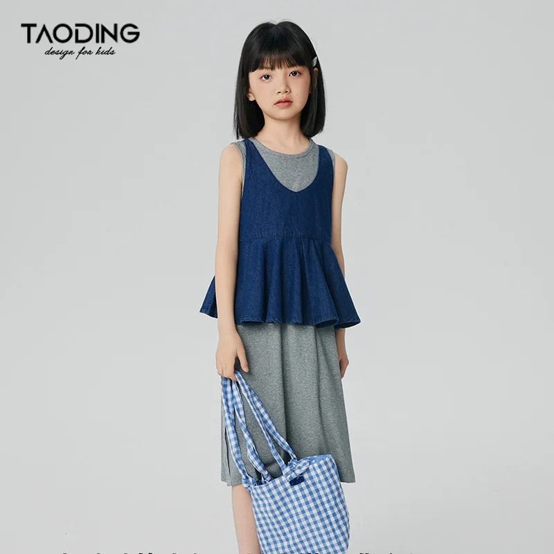 Baby Girl Clothes Suit Girls Suit Summer 2024 New Simple Fashion Fashion Lotus Skirt Cowboy Slip Dress Two-piece Set Children