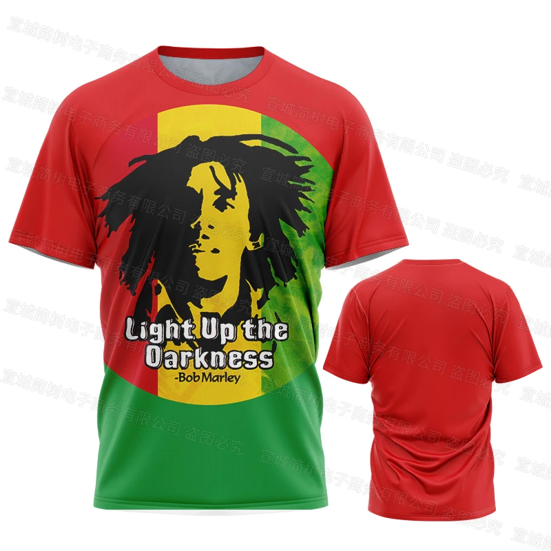 Bob Marley masculino impresso em 3D camisa de rua grande, gola redonda, estilo rock moderno, manga curta camiseta de ginástica, 6XL