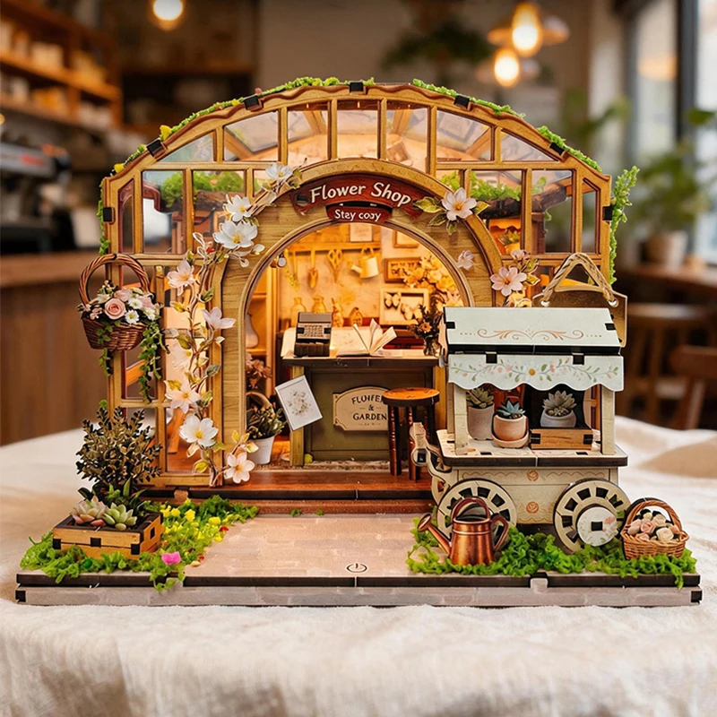 DIY Wooden Miniature Model Kits The Glazed Florist Cottage 3D Puzzle Dollhouse With Furniture Casa for Friends Christmas Gifts