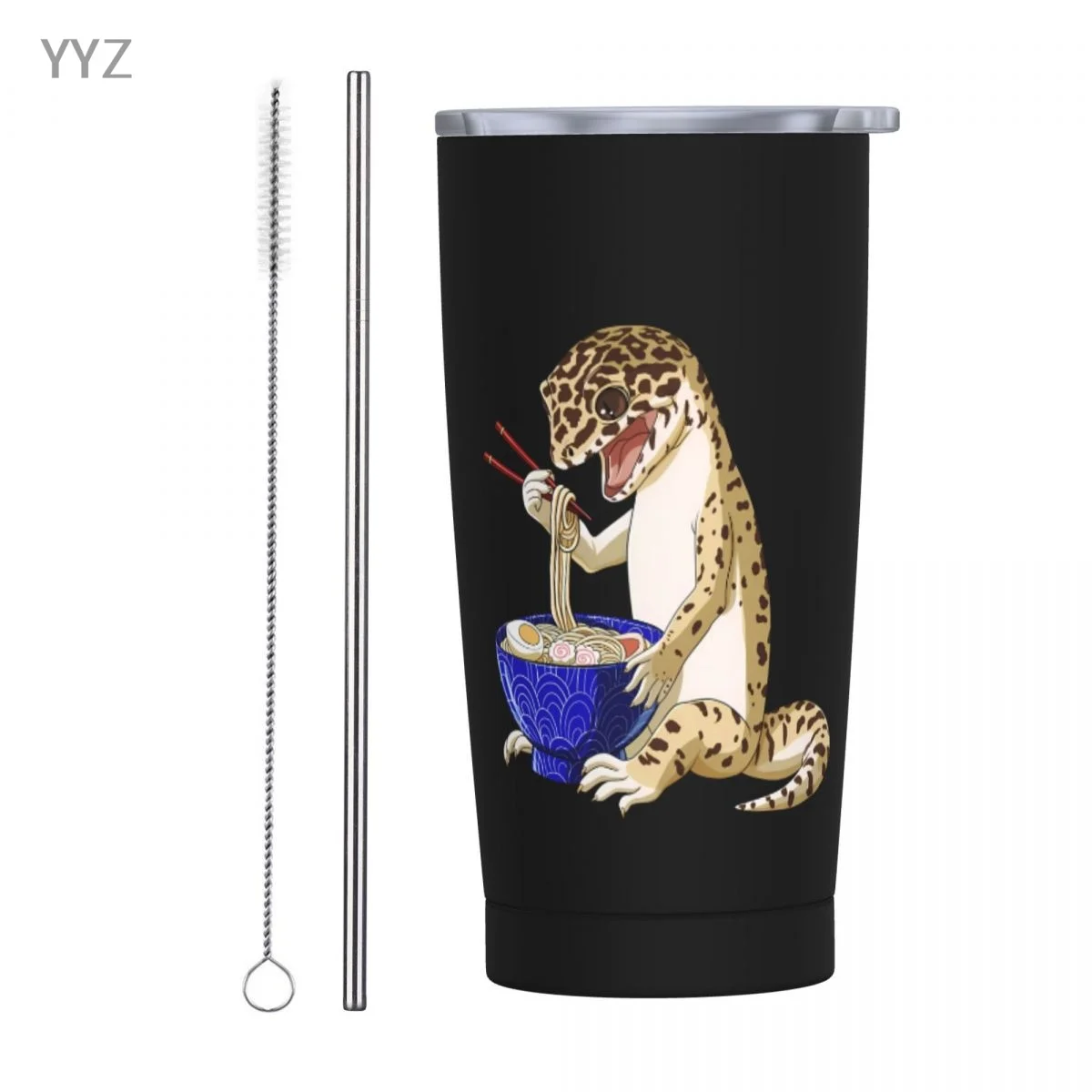 

Leopard Gecko eats Japanese Ramen Noodles Stainless Steel Cup with Lid Double Wall Vacuum Insulated Coffee Mug