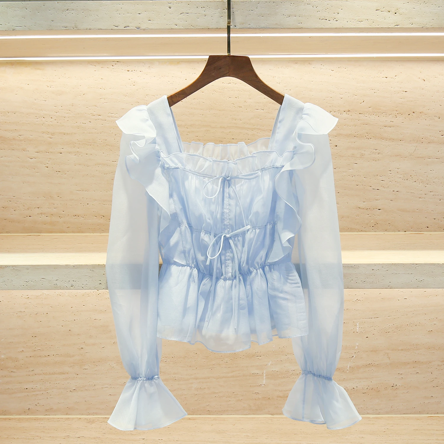 

Французская свободная женская блузка из шифона с квадратным вырезом и юбкой-карандаш для весеннего сезона, верхняя одежда