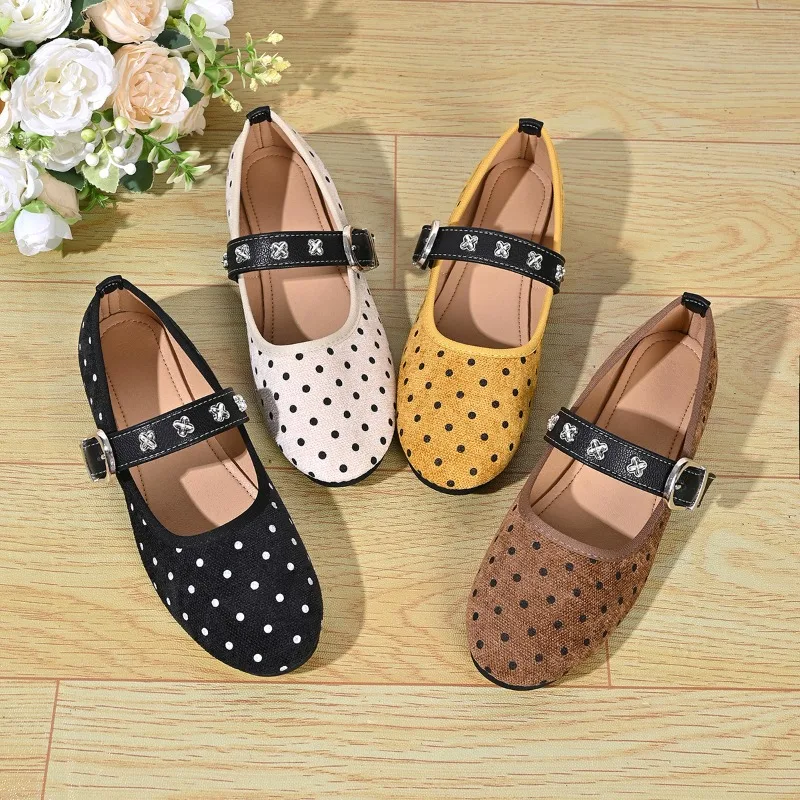 2026 Spring and Autumn New Shallow Mouth and Versatile Round Toe One Character with Temperament Women's Single Shoes