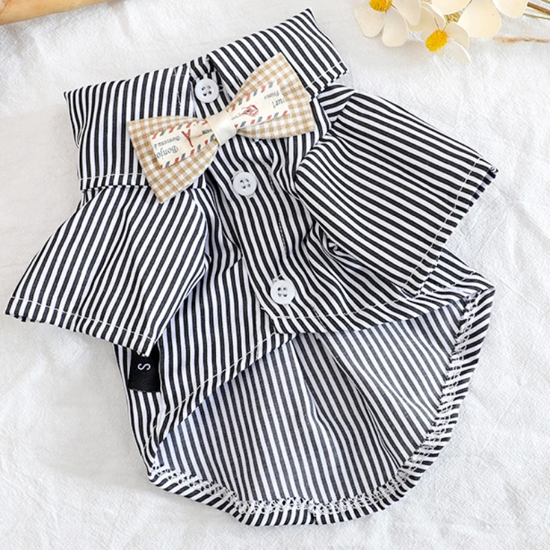 2026 Pet Dog Clothes Bowknot Striped Shirts Thin Summer Blue Fashion Chihuahua Stripe Shirt for Small Dogs Clothing Wholesale - view 5
