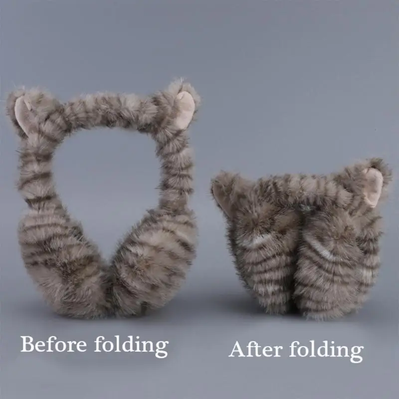 Orejeras con patrón gatos 652F, orejeras felpa cálidas para clima frío, orejeras para estudiantes dibujos animados para