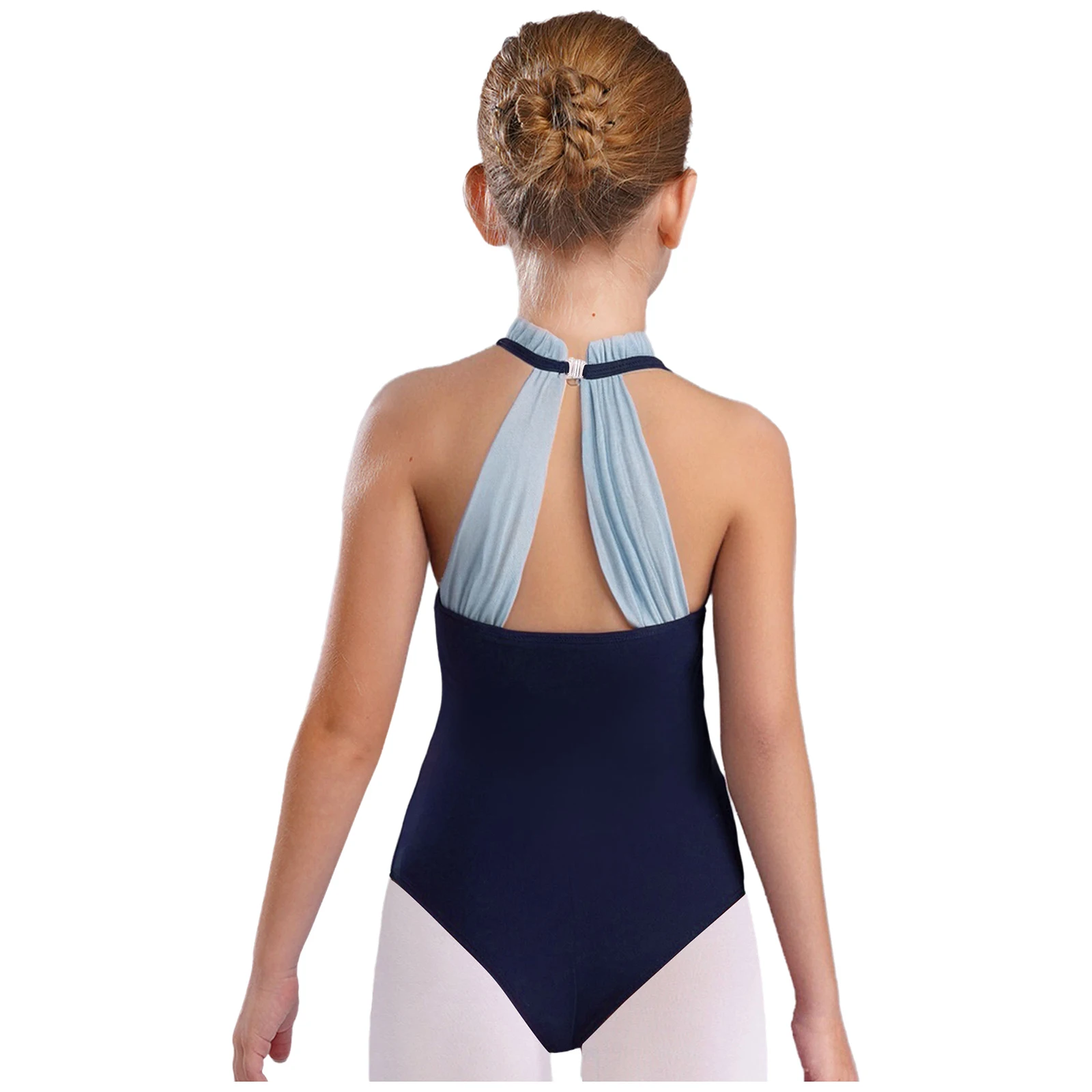 女の子バレエダンスレオタードノースリーブバックレスシャーリングシアーメッシュボディス体操ボディスーツ社交ステージダンスパフォーマンス用