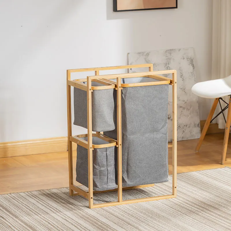 

Custom Extra Large 3 Section Bamboo Laundry Hamper Basket for Bathroom Bedroom, Living Room