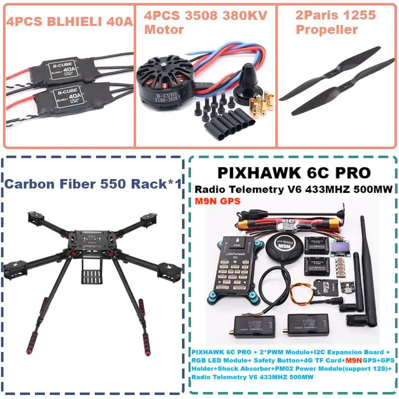 Rctosky F550 Hexa Frame 6C PRO M8N/M9N/M10 Flight Control Carbon Ardupilot Radio Telemetry Quadcopter 40A ESC 3508 380KV Motor