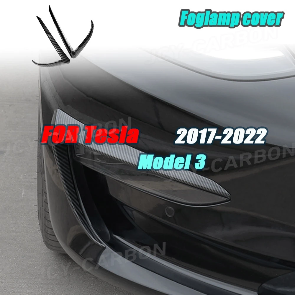 

JCYECF For Tesla Model 3 Carbon Fiber Gloss Black Car Front Fog Lamp Splitters Flaps Apron Car Styling Body Kits