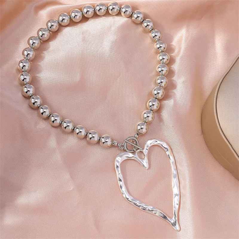 Aihua Syeampunk Punk Große Herzanhänger-Halskette für Frauen Goth CCB Perlenkette Choker Halskette Y2K Schmuck Geschenke – Detail 3