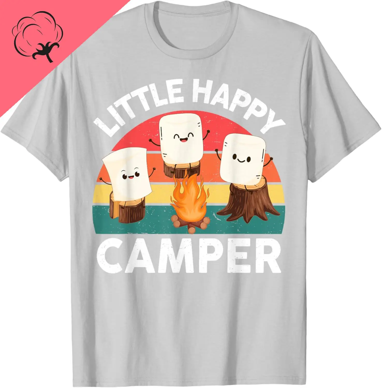 Happy Marshmallow Camper-Shirt Kids Toddler Boy Cute Camping T-Shirt Kawayi Harajuku Funny Cotton Printed T-shirt