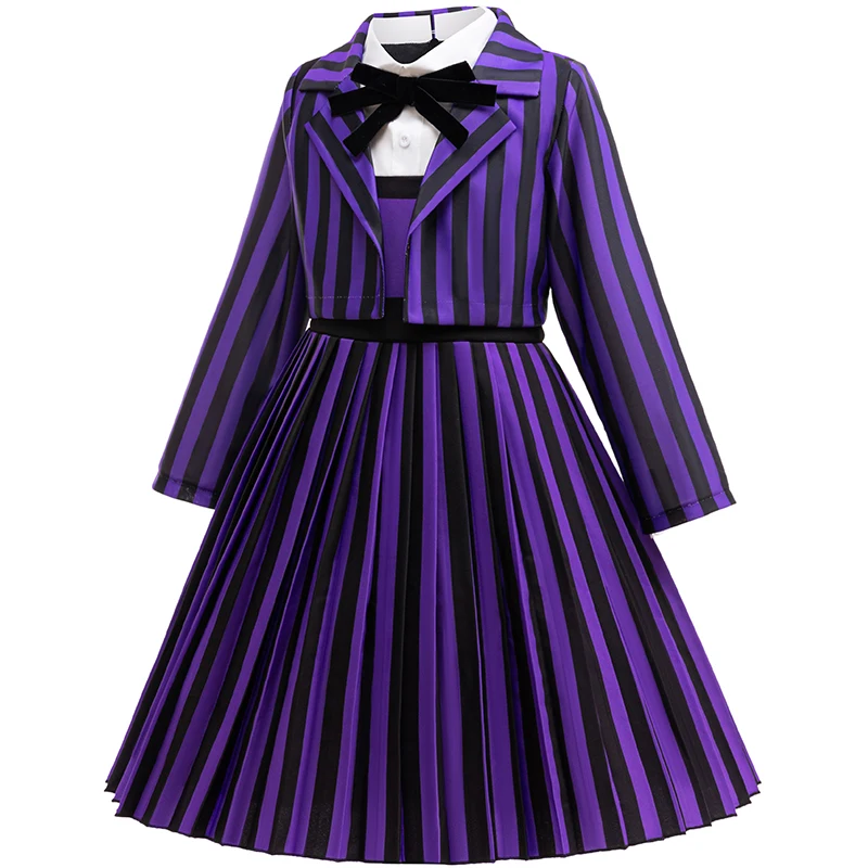 Disfraz de espectáculo de Halloween para niñas de 4 a 12 años, uniforme universitario negro del miércoles, disfraz para eventos temáticos, vestido de fiesta de Carnaval 2PS