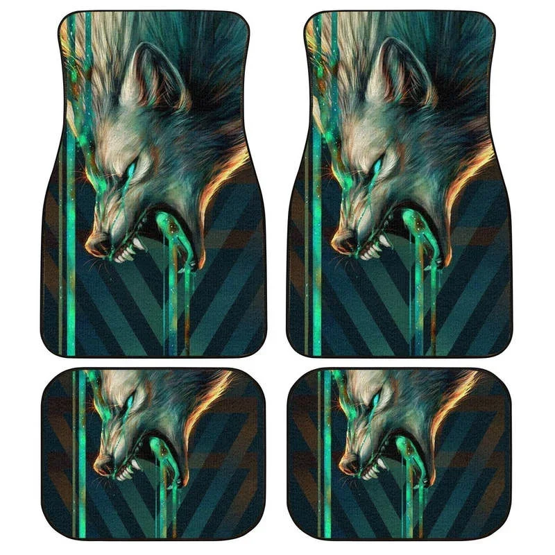 Wolf Car Floor Mats Custom Fantacy Wolf Car Accessories 4PCs Pack