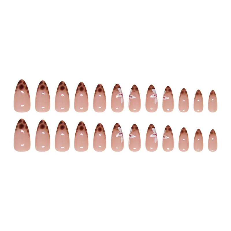 24 pièces léopard orchidée presse sur ongles rose dégradé vernis à ongles brillant doigt artificiel manucure réutilisable faux ongles pour les femmes