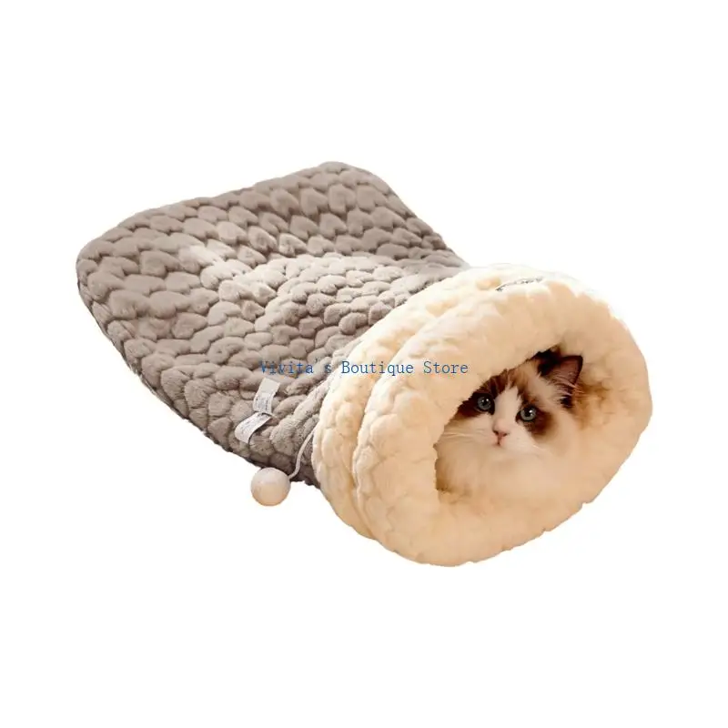 

Warm Kittycat Cave Bed Soft Lagomorph Hair Launderable Winter Sleep Shelter M76D