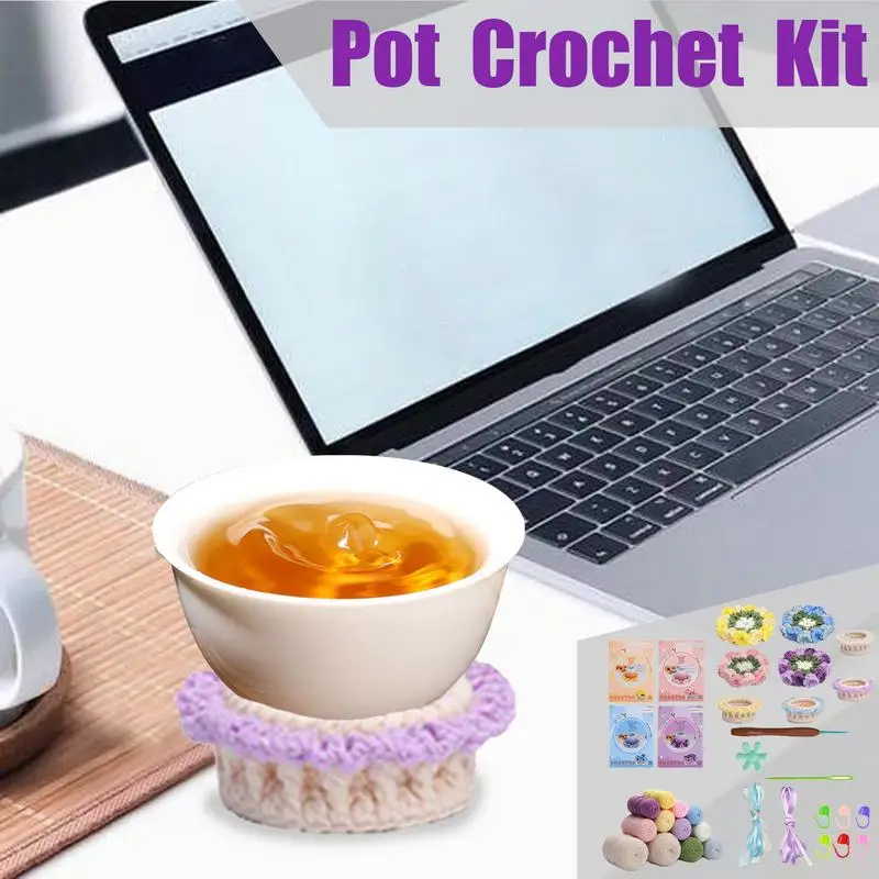 Beginners Crochet Kit Flower Pot Coasters Crochet Starter Kit Complete Knitting Crochet Supplies With Step-by-Step Video