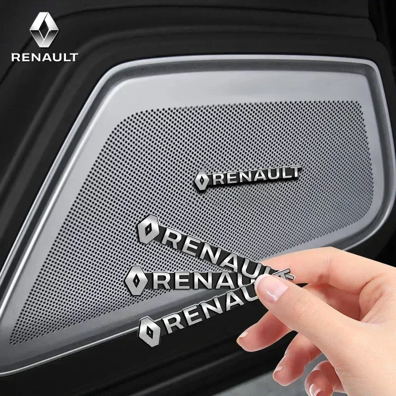 2/4Pcs 3D Aluminum Car Audio Stereo Speaker Badge Emblem Sticker For Renault Clio Captur Megane Kadjar Talisman Trafic Sandero