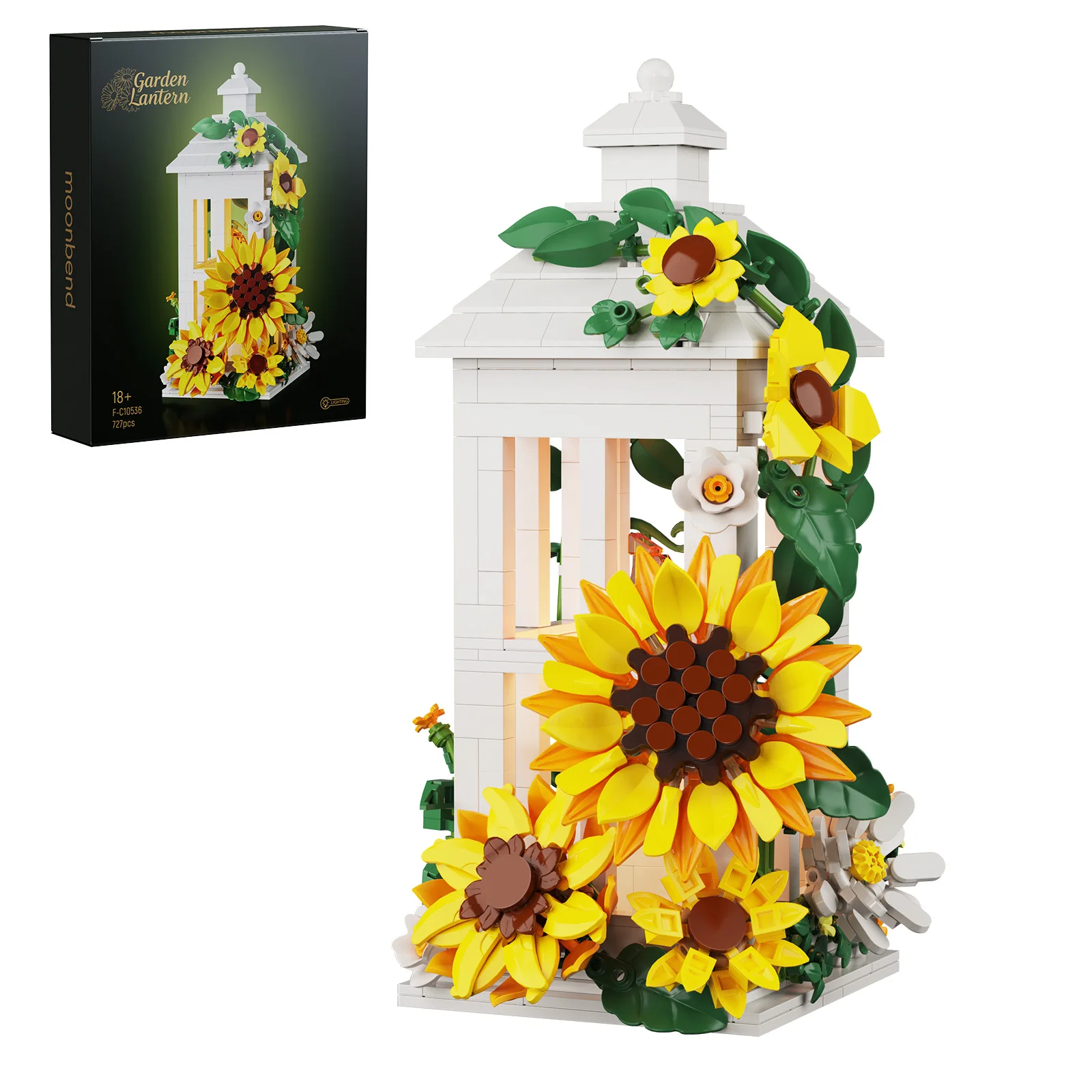 Sunflower Lantern Building Set Garden Flower Desk Decor Kit Model with Gardening Botanicals Toys Christmas Gift for Women Adults