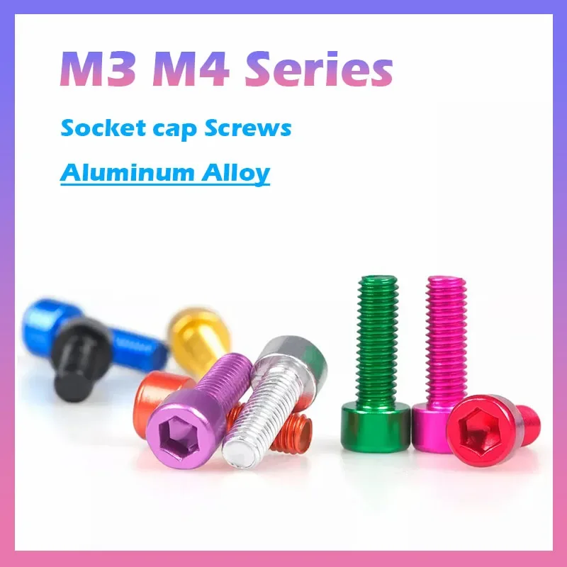 5pcs M3 M4 Aluminum Alloy Allen Bolt DIY Socket Cap Screws Hex Head Anodised Bolts Length 6mm~30mm