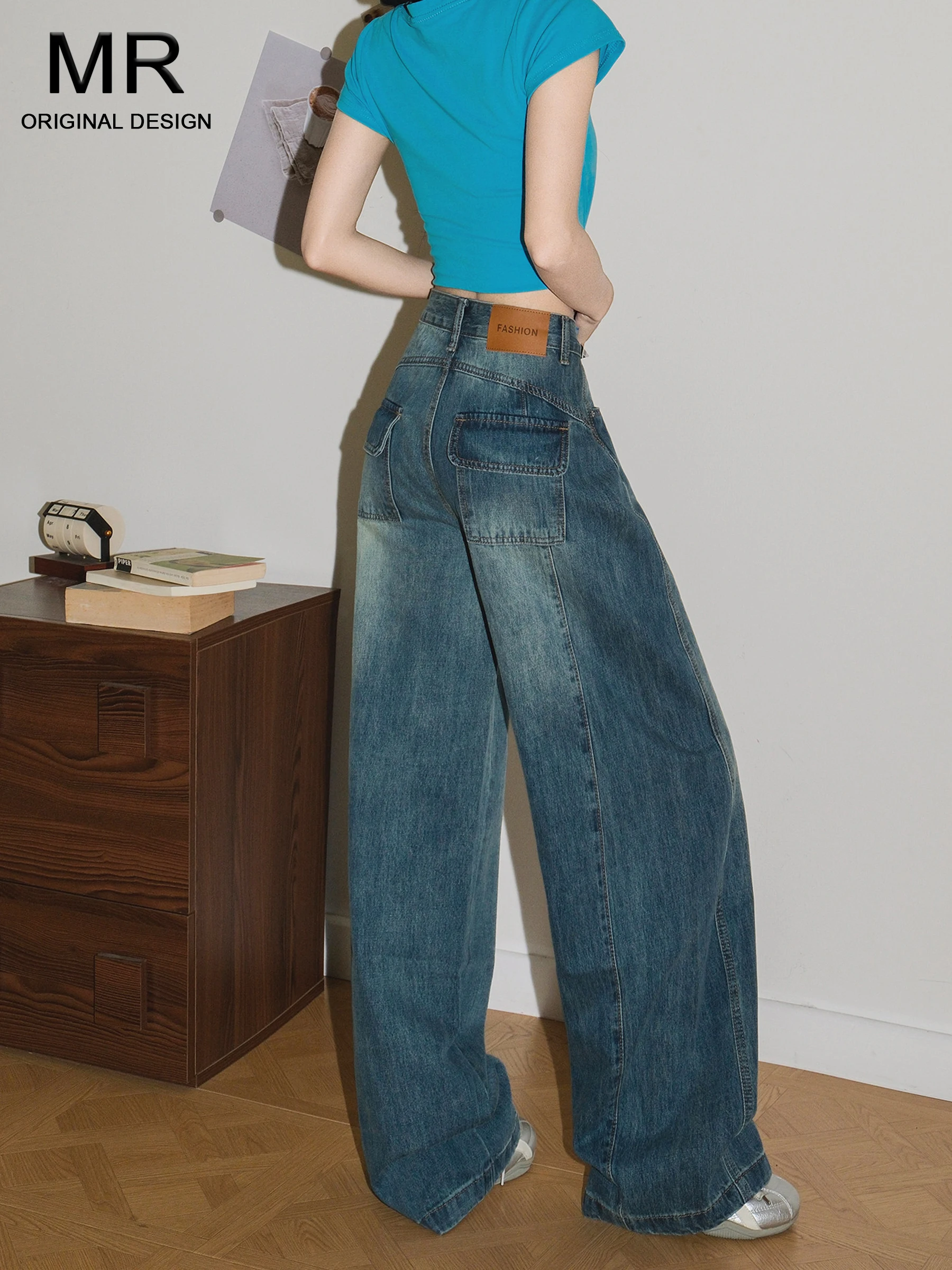 

Джинсы женские широкие в американском ретро-стиле, свободные, прямые, повседневные, с высокой талией, из смесового хлопка, весна-лето, новинка