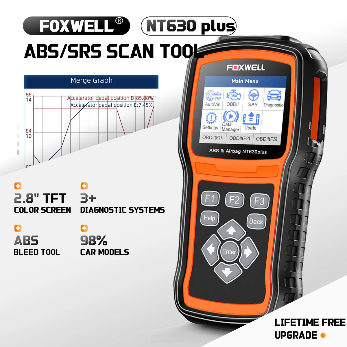 

FOXWELL NT630 Plus Wireless OBD2 Scanner 2024 ABS Scan Tool Bleeding Brake SRS Scanner Car Code Reader Bidirectional Scanner