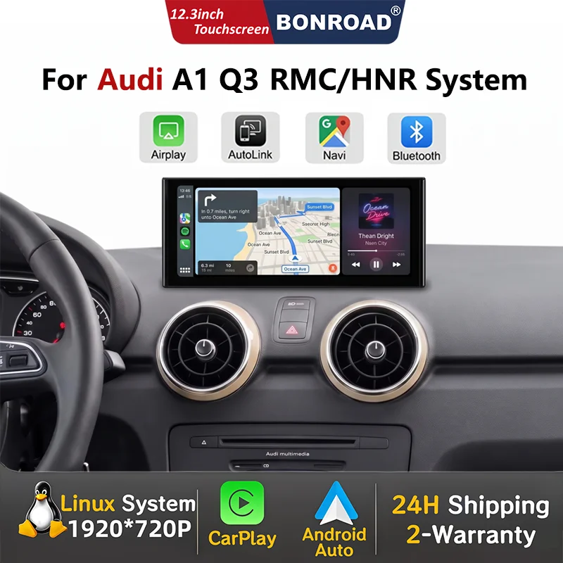 Bonroad 12.3'' Schermo Touch Linux con Carplay Wireless e Android Auto per Audi A1 Q3 2012-2018 con Navigazione GPS, Mirrorlink, Airplay, Autoradio