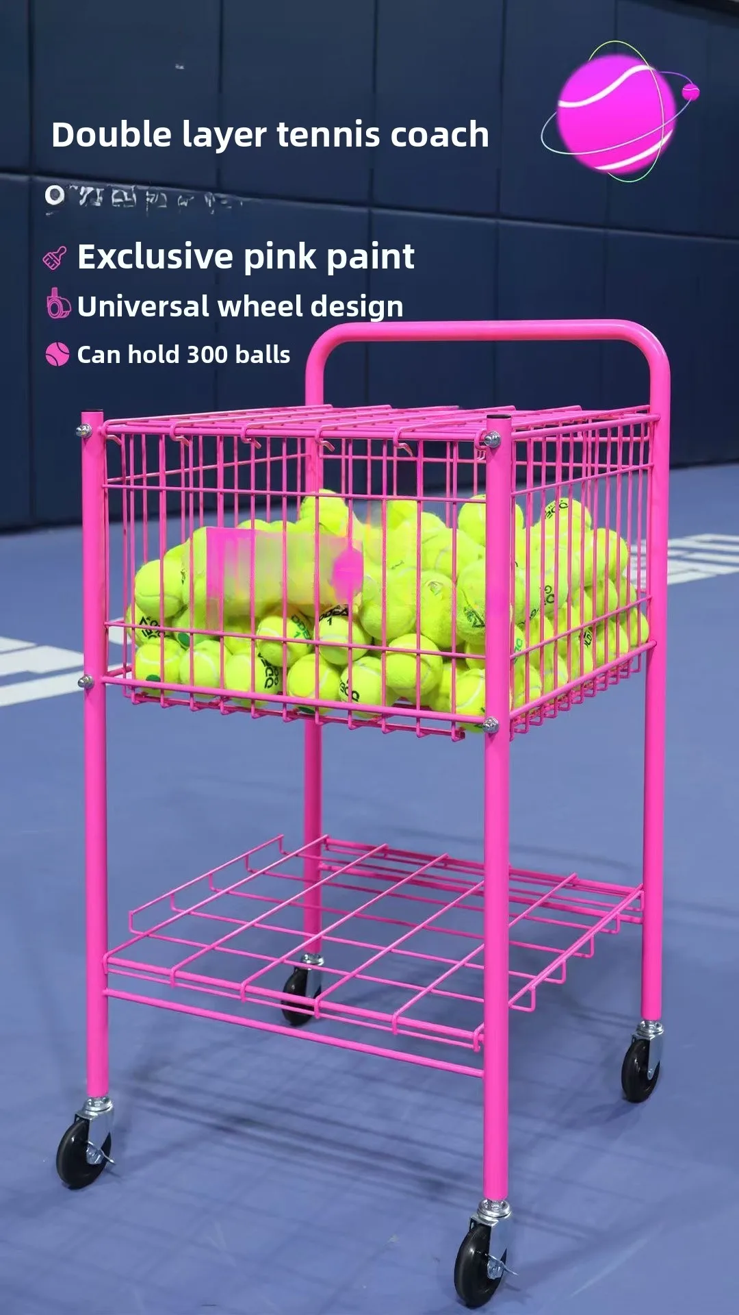 كرة تدريب محمولة قابلة للطي، سلة ذات سعة كبيرة مع منتقي كرة بعجلات