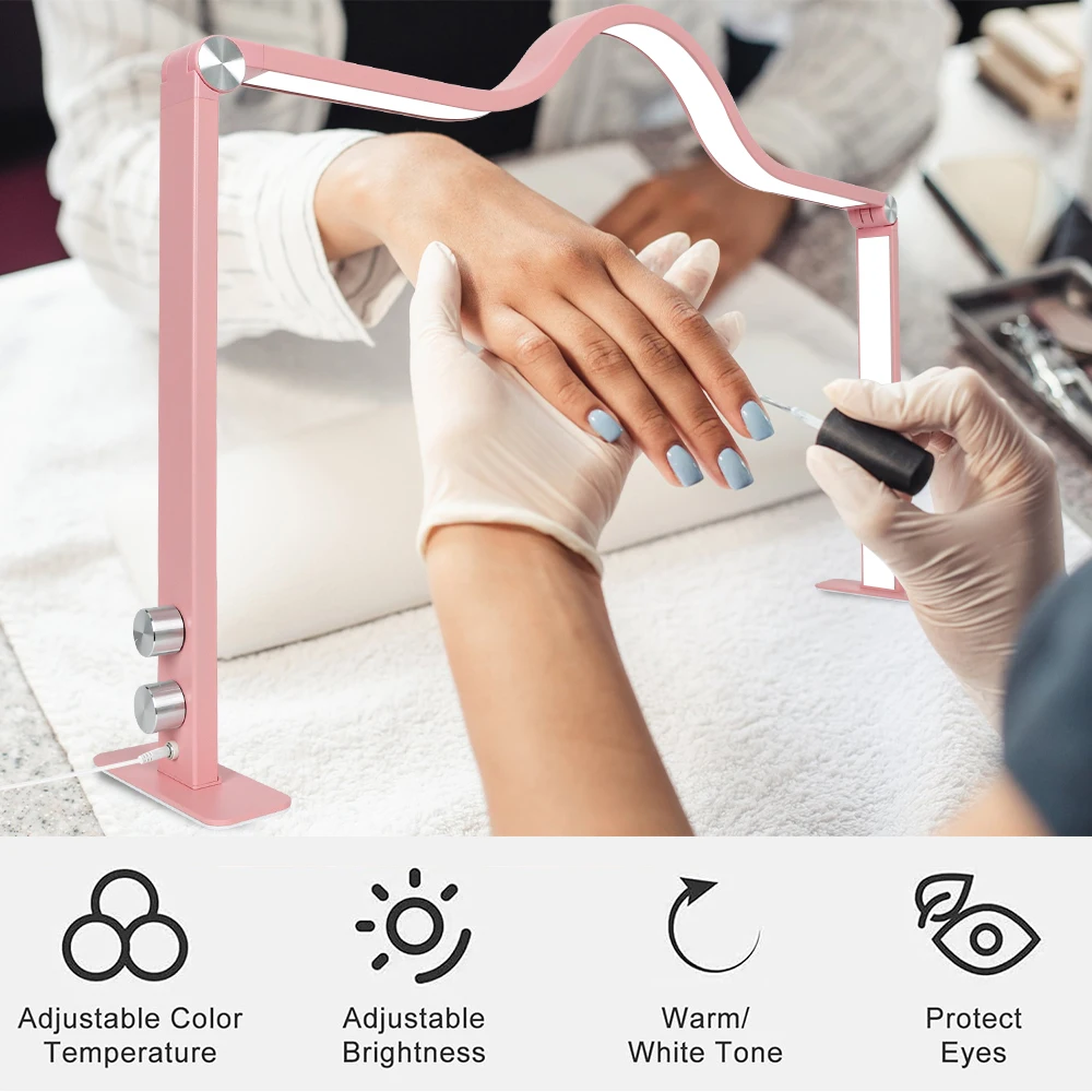 35W Upgraded Half Moon Light 32In Foldable Nail Tech Lamp 3000-6500K Brightness Adjustable LED Nail Light for Desk Eyelashes