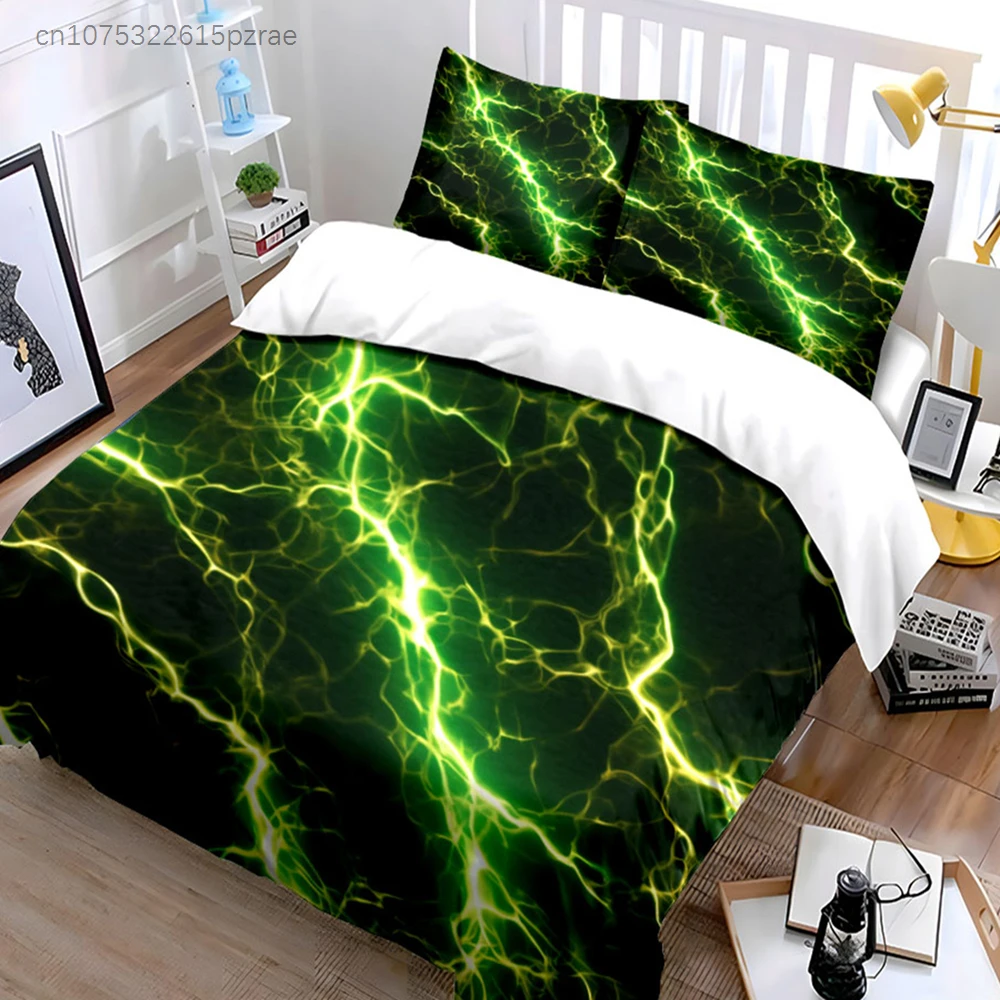 "Green Lightning Three-Piece Decor Set" Multiple Sizes kid's And adults' Bedroom Exquisite 3PC Bedding set, Gift