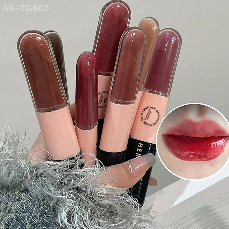 HERORANGE Double-Ended Lip Glaze Velvet Matte Waterproof Sweat-Proof Two-Color Water-Gloss Mirror Texture Lipstick