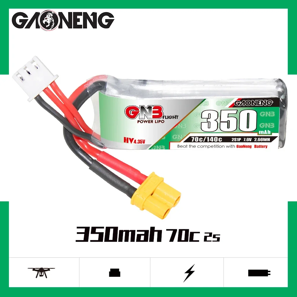 

GAONENG GNB 350mAh HV 2S 70C 140C 7,6 V XT30 LiPo аккумулятор Tinyhawk II маленький Heli вертолет мультиротер Mini Micro FPV