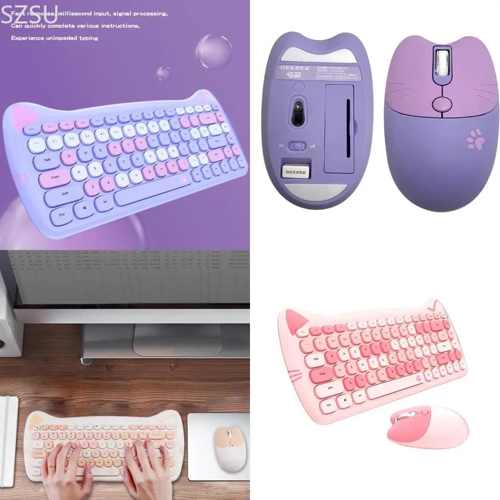 

SZSU Беспроводная клавиатура и мышь комбинированная 2,4 ГГц Беспроводная симпатичная клавиатура для кошек с клавишами 84 для для