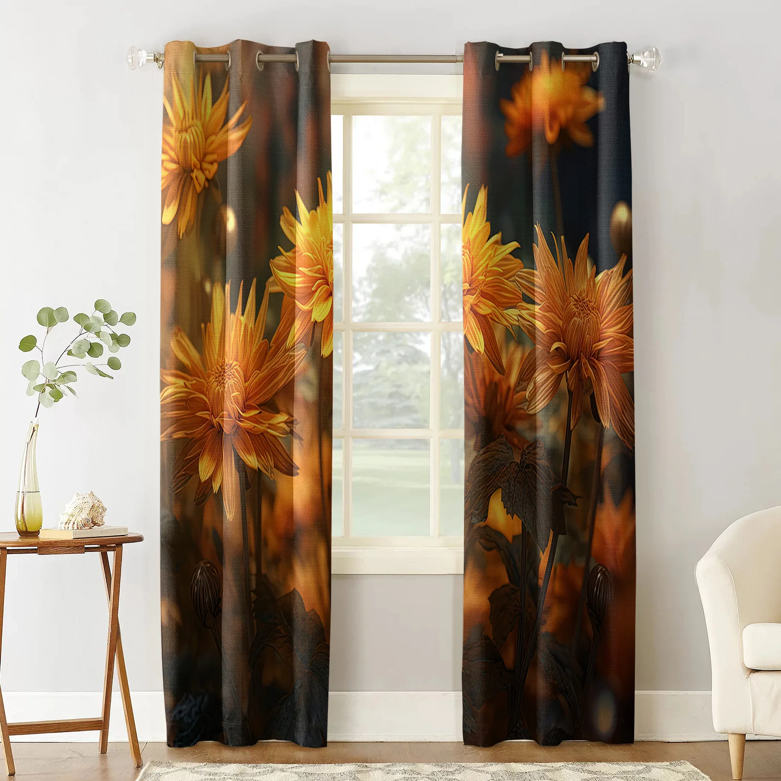 Flower Bud Gradient Sunflower Curtains for Living Room Window Panels Bedroom Kitchen Drapes Home Decor Window Curtain