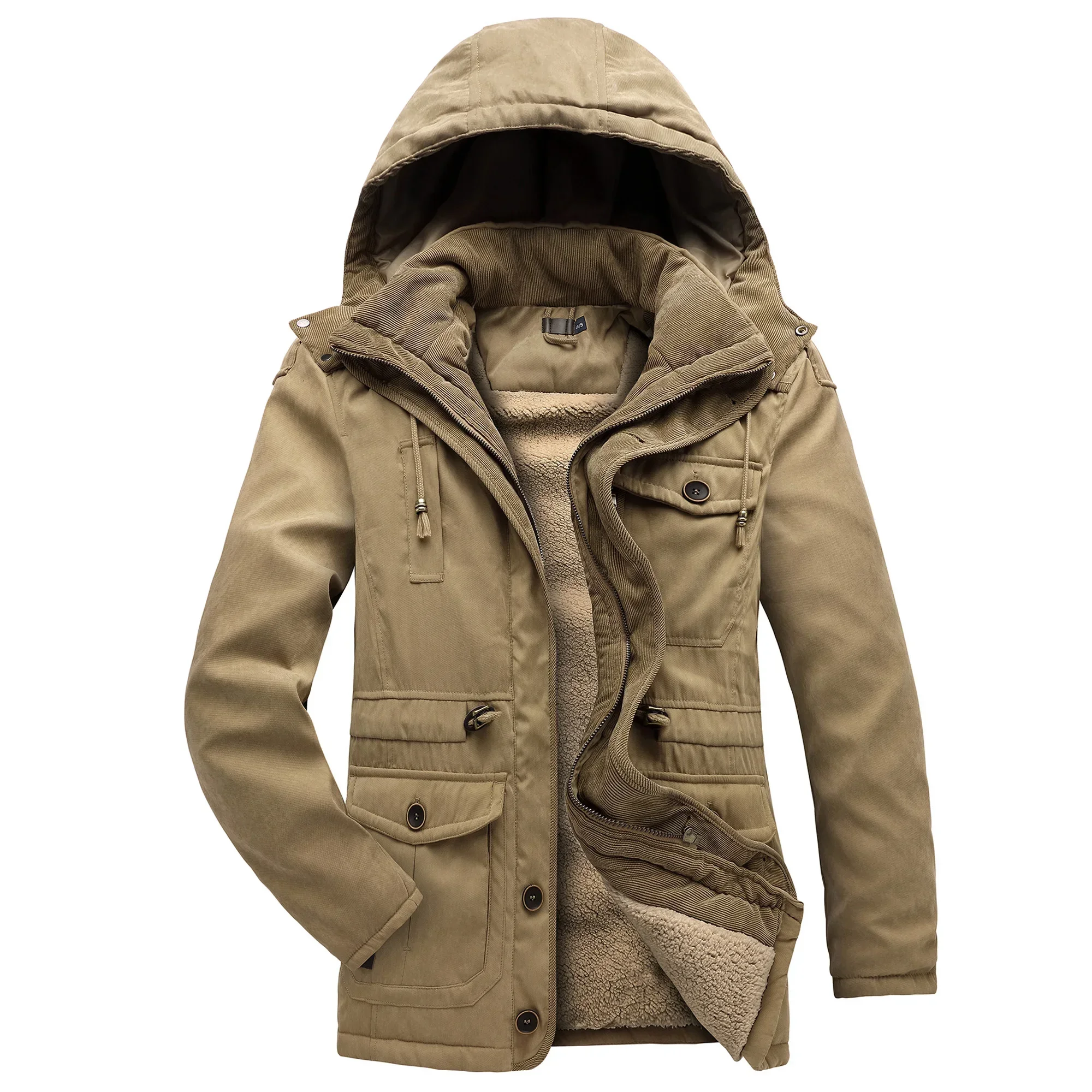 Arbeit tragen neue Männer Winter Parka Fleece gefütterte Kleidung dicke warme Mäntel Kapuze Pelz kragen Mantel männliche Plüsch jacke Herbst