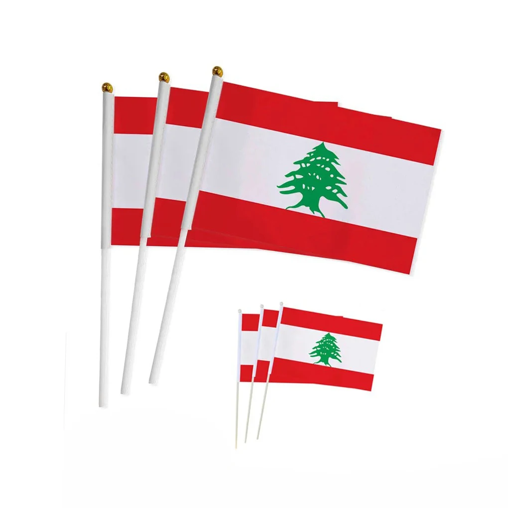 Lebanon Hand Flag 14 * 21cm plastic flagpole, used for waving flags during holiday decoration activities