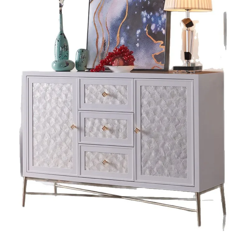 Shell porch cabinet, stainless steel foot solid wood side cabinet