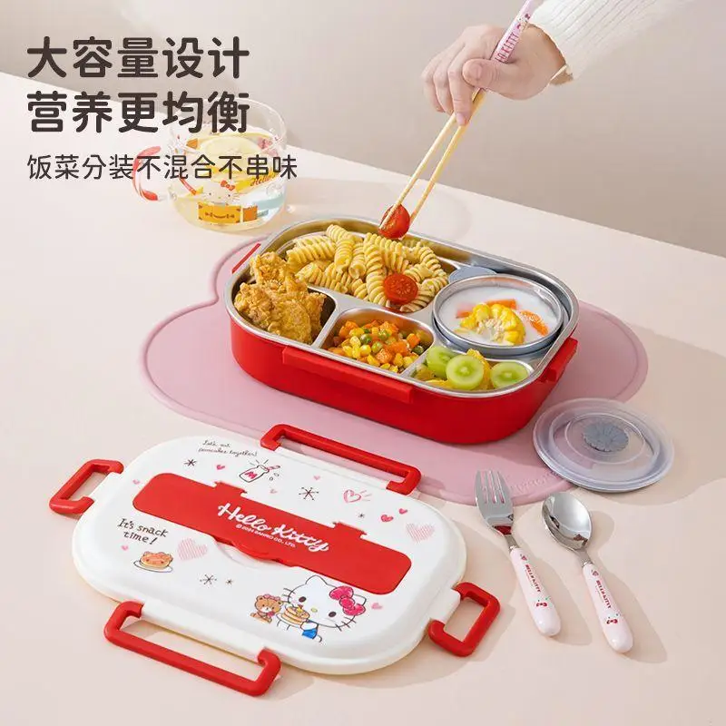 Sanrio Official Kawaii Bento Box Kitty Kuromi Cinnamoroll Insulation Lunch Box Child Primary School Student Dedicated Dinner Box