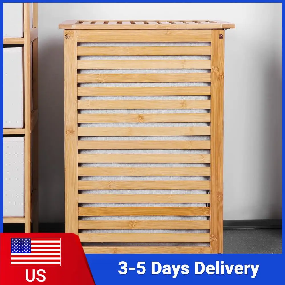 

Бамбуковая корзина для белья со съемным мешком-вкладышем, корзина для хранения грязной одежды, большая корзина для белья для домашнего использования