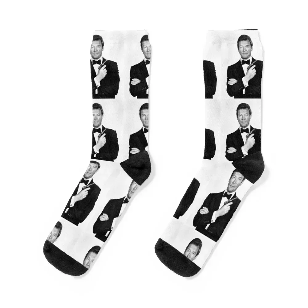 

Roger Moore classic Socks happy hip hop floral Novelties Male Socks Women's