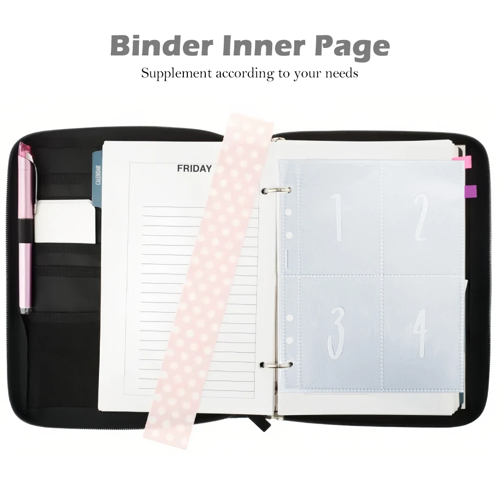 25sheets Binder Pocket Portable School Document Practical Cash Multifunctional Photo Clear Lattice For A5 Loose Leaf Home Office