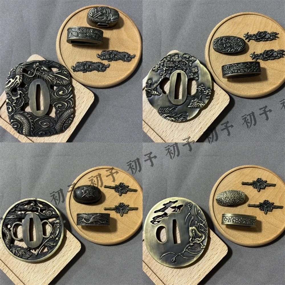 A Set Alloy Different Tsuba+Fuchi+Kashira+Menuki Accessory For Japanese Sword Samurai Katana Fittings