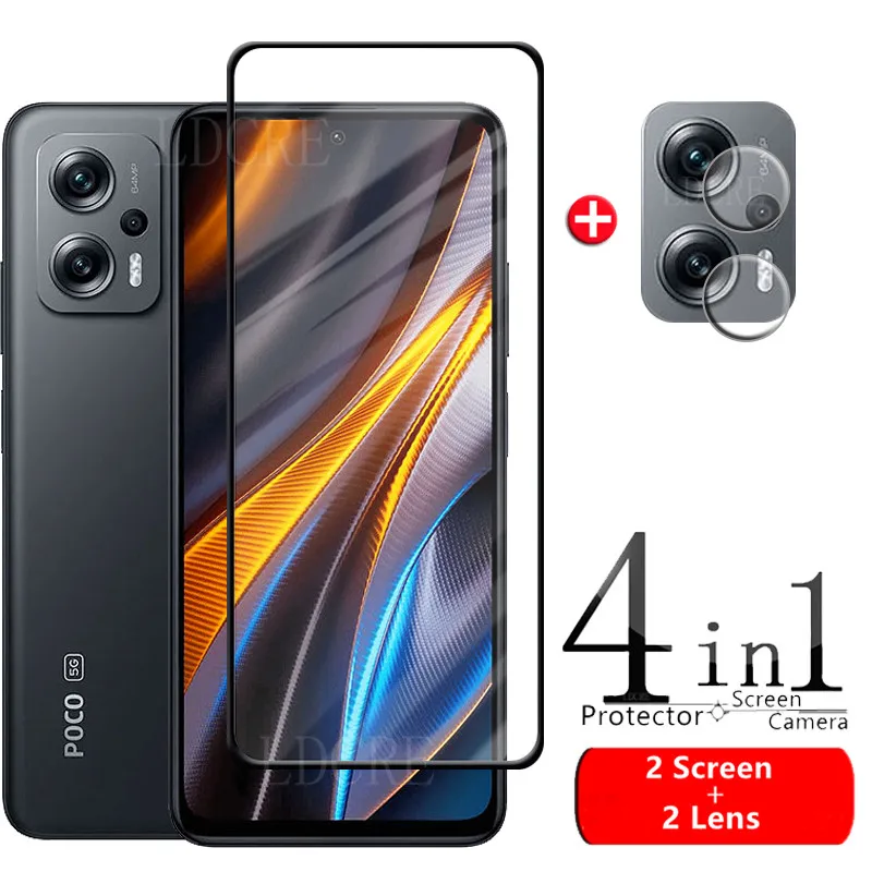 

4in1 For Poco X4 GT Glass For Poco X4 GT 5G Tempered Glass Full Cover Screen Protector For Xiaomi Poco F4 X3 F3 X4 GT Lens Glass